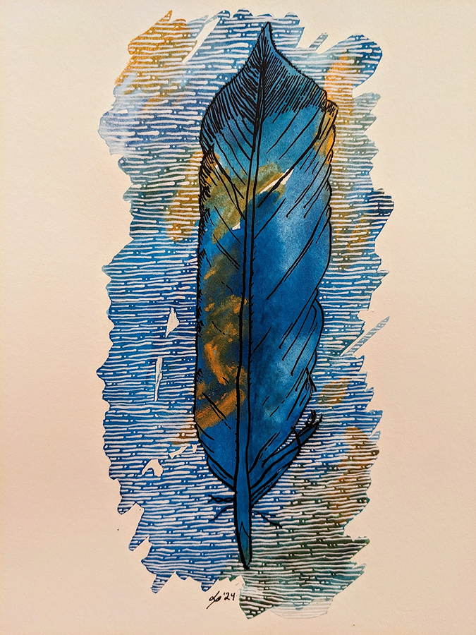 Watercolor and Ink - Feather